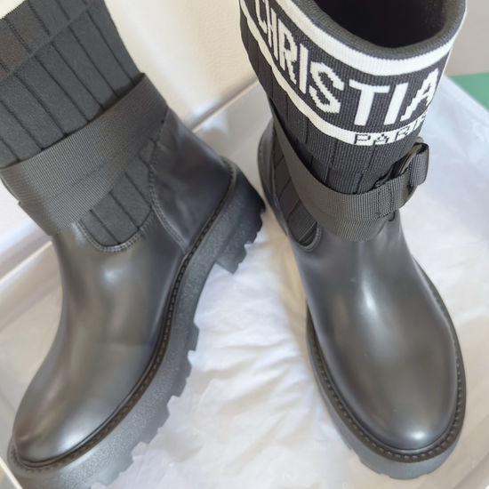 Christian Dior CD Knit Panel Ankle Boots With Adjustable Strap Lightweight Thick Sole