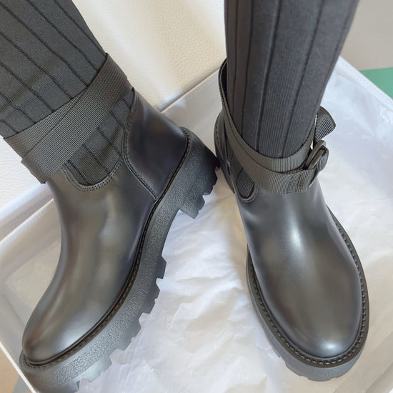 Christian Dior CD Knit Panel Ankle Boots With Adjustable Strap Lightweight Thick Sole