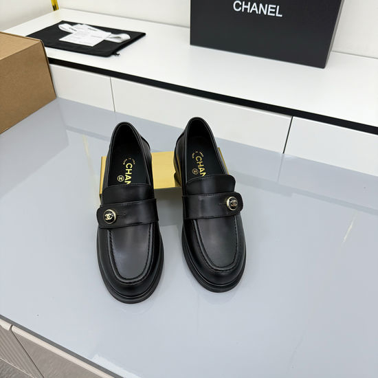 Chanel Patent Leather Platform Loafers With Thick Heel