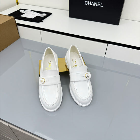 Chanel Elegant Platform Chunky Heel Loafers With Genuine Leather Outsole