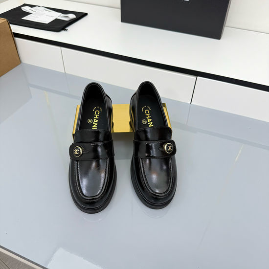 Chanel Elegant Platform Chunky Heel Loafers With Genuine Leather Outsole