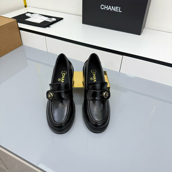 Chanel Elegant Platform Chunky Heel Loafers With Genuine Leather Outsole