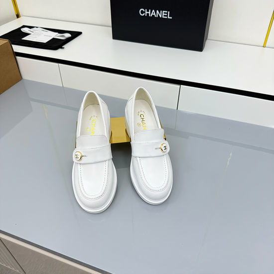 Chanel Elegant Platform Chunky Heel Loafers With Genuine Leather Outsole