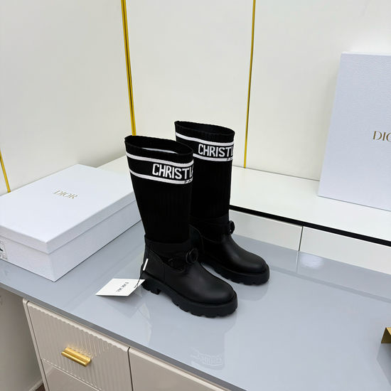 Christian Dior CD Genuine Leather Mid Calf Boots With Logo Webbing Detail