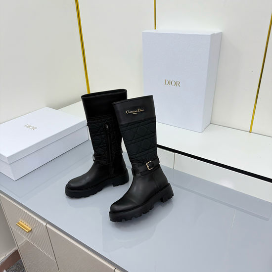 Christian Dior CD Genuine Leather Brogue Riding Boots With Adjustable Straps