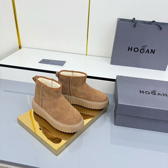 Hogan Platform Suede Ankle Boots Warm Lining Non-slip Sole