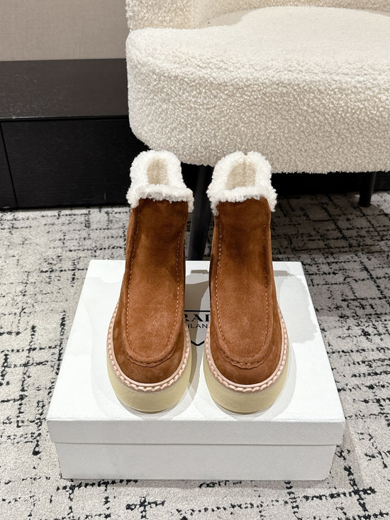 Prada Suede Fleece Lined Non Slip Platform Winter Boots