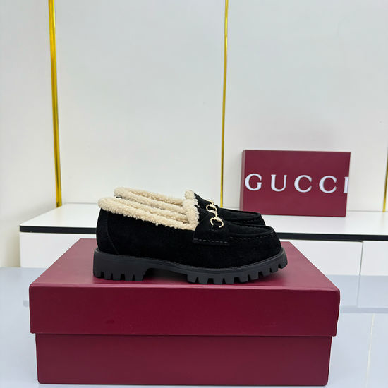 Gucci Fleece Lined Suede Loafers with Metal Accent