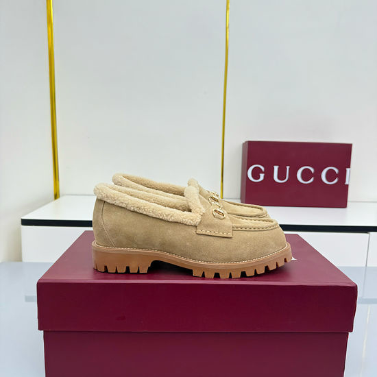 Gucci Fleece Lined Suede Loafers with Metal Accent
