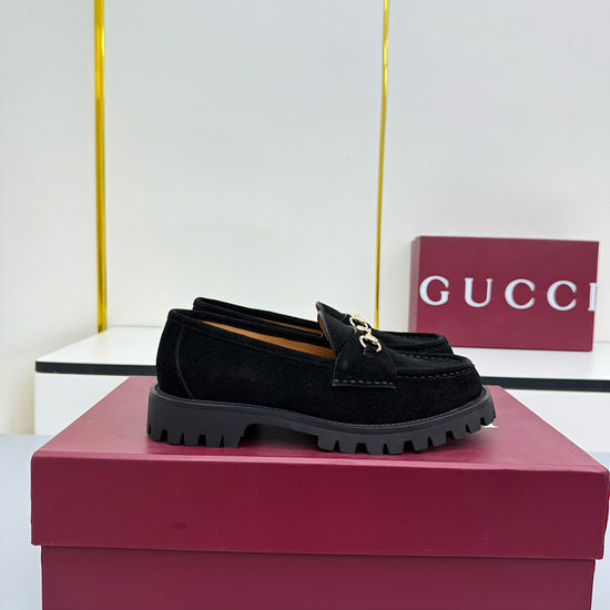 Gucci Suede Loafers with Metal Buckle and Non-slip Sole