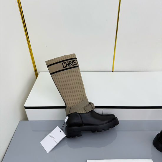 Christian Dior CD Genuine Leather Mid Calf Boots With Logo Webbing Detail