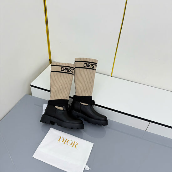 Christian Dior CD Genuine Leather Mid Calf Boots With Logo Webbing Detail