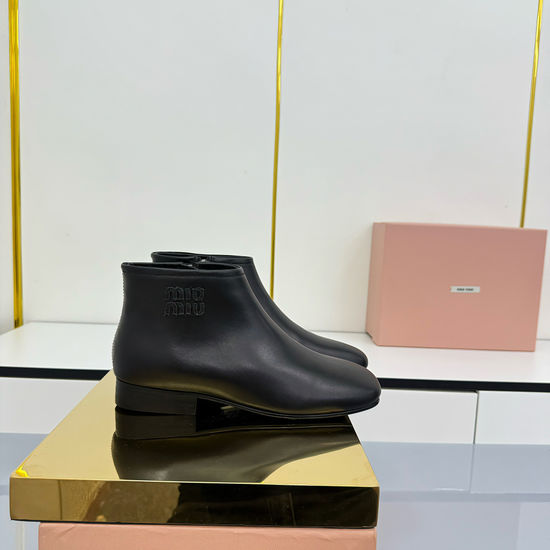 Miu Miu Vintage Square Toe Ankle Boots With Distressed Finish