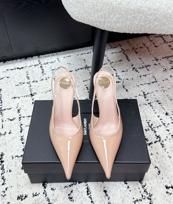 Yves Saint Laurent YSL Pointed Toe Kitten Heel Leather Sandals