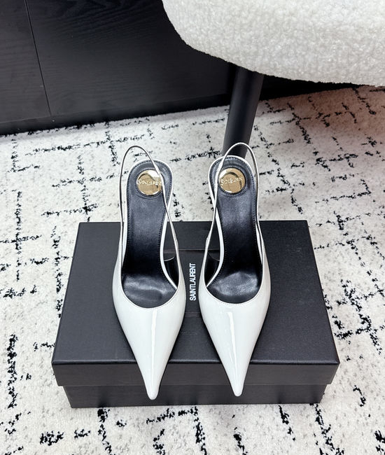 Yves Saint Laurent YSL Pointed Toe Kitten Heel Leather Sandals