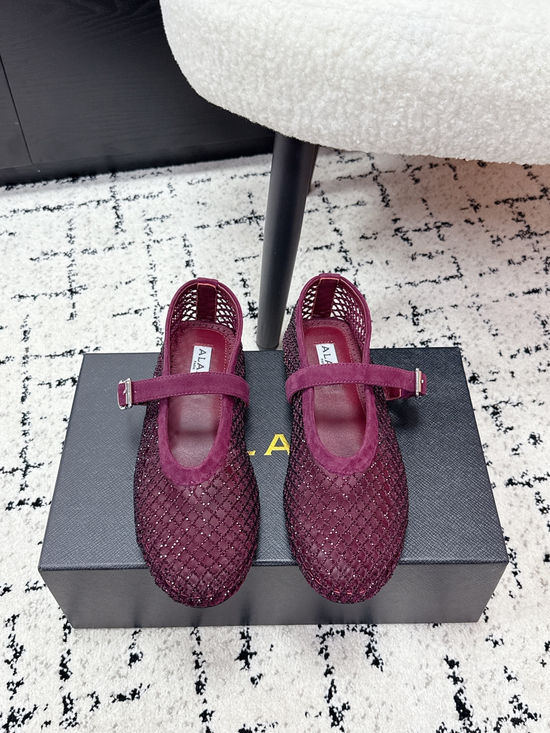Alaia Rhinestone Mesh Mary Jane Flats Ballet Shoes
