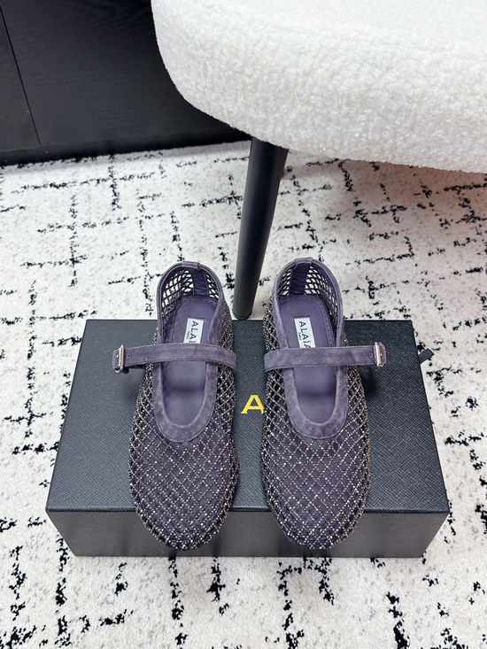 Alaia Rhinestone Mesh Mary Jane Flats Ballet Shoes