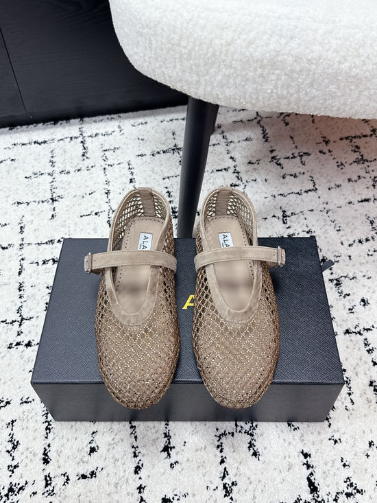 Alaia Rhinestone Mesh Mary Jane Flats Ballet Shoes
