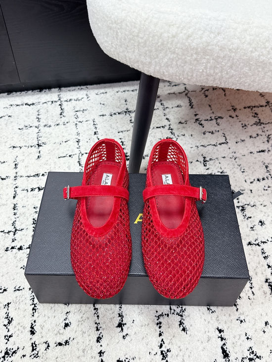 Alaia Rhinestone Mesh Mary Jane Flats Ballet Shoes