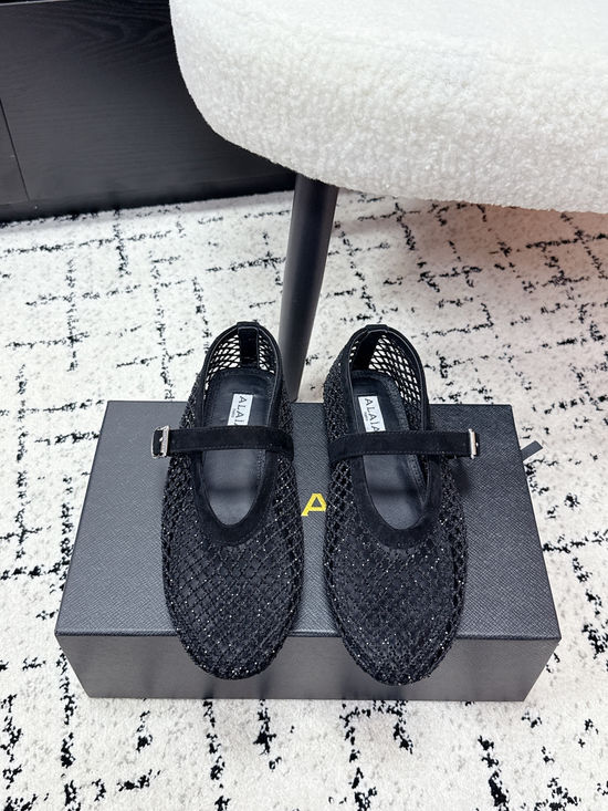 Alaia Rhinestone Mesh Mary Jane Flats Ballet Shoes