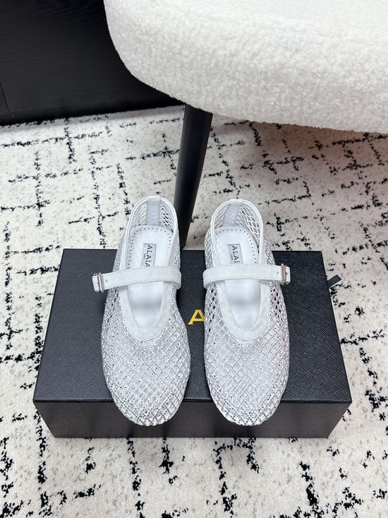 Alaia Rhinestone Mesh Mary Jane Flats Ballet Shoes