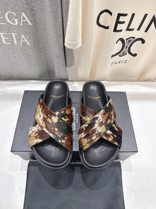 Fendi Cross Strap Slip On Sandals with Decorative Buckle