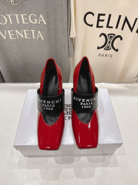 Givenchy Square Toe Mary Jane High Heels Elegant Non-Slip Leather Shoes