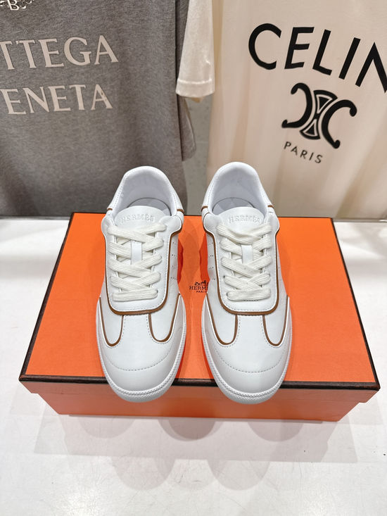 Hermes Suede Leather Color Block Lace Up Casual Sneakers