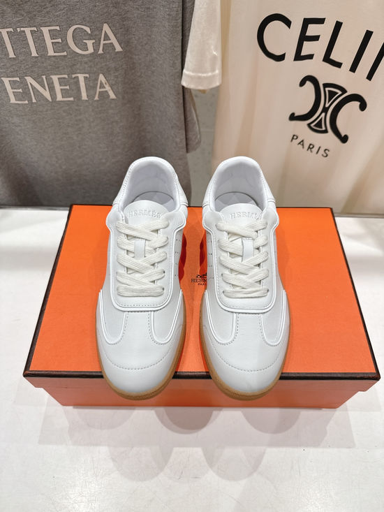 Hermes Suede Leather Color Block Lace Up Casual Sneakers