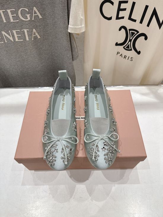 Miu Miu Bow Embellished Ballet Flats Soft Sole Comfortable Casual Shoes