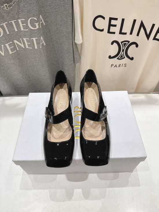 Christian Dior Square Toe Block Heel Mary Jane Shoes Comfortable