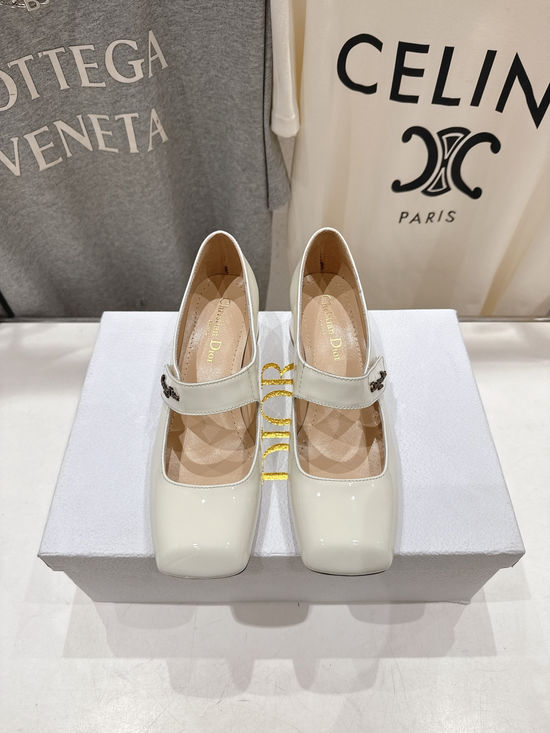 Christian Dior Square Toe Block Heel Mary Jane Shoes Comfortable