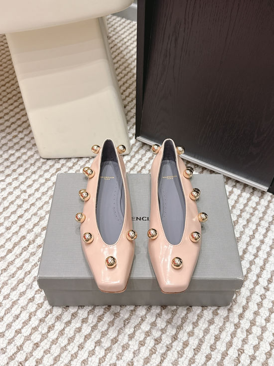 Balenciaga Patent Leather Flat Shoes with Metal Decor