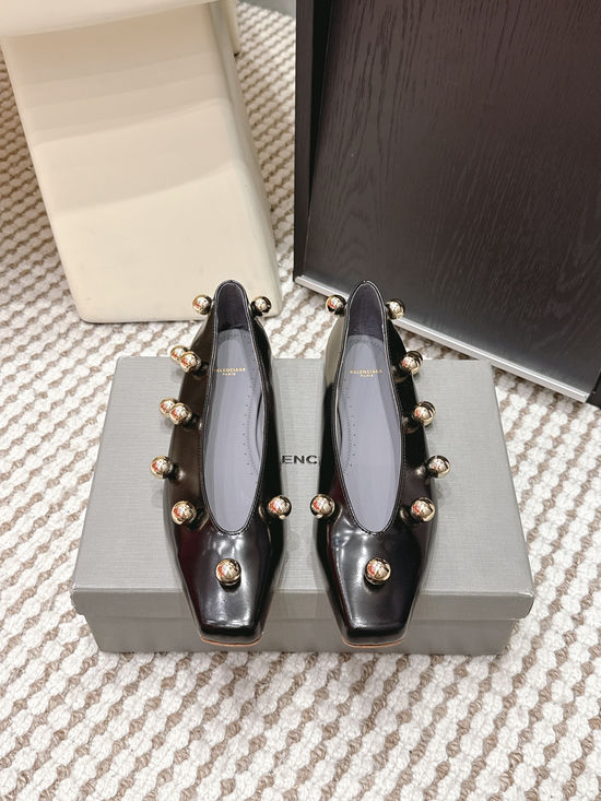 Balenciaga Patent Leather Flat Shoes with Metal Decor