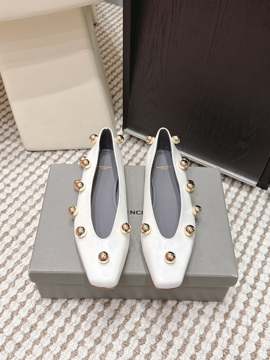 Balenciaga Patent Leather Flat Shoes with Metal Decor
