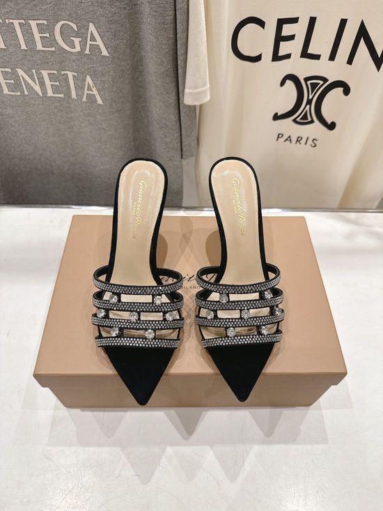 Gianvito Rossi Rhinestone Pointed Toe High Heel Slides Classic