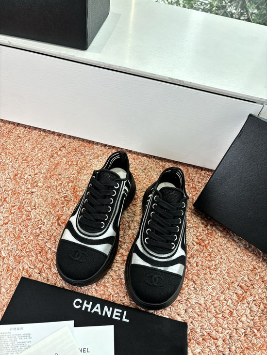 Chanel Rhinestone Decor Platform Sneakers Mesh Upper Sheepskin Lining Comfortable