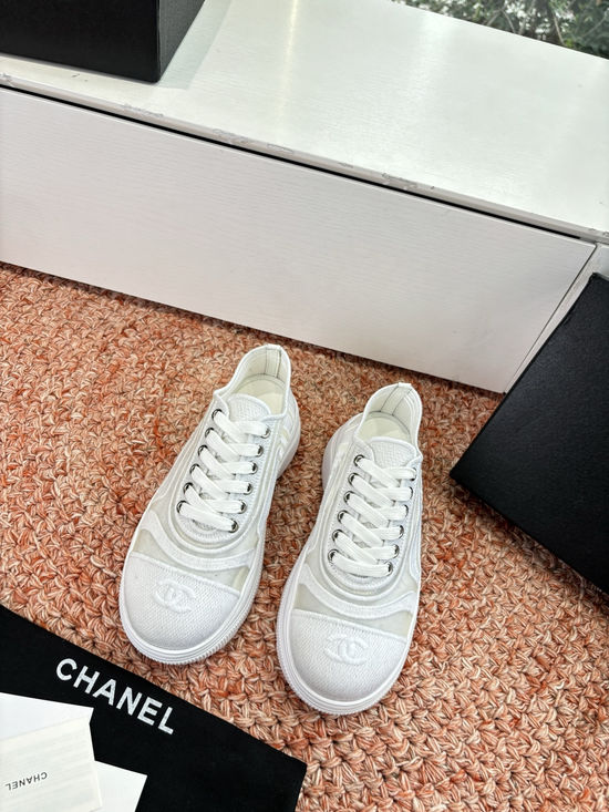 Chanel Rhinestone Decor Platform Sneakers Mesh Upper Sheepskin Lining Comfortable