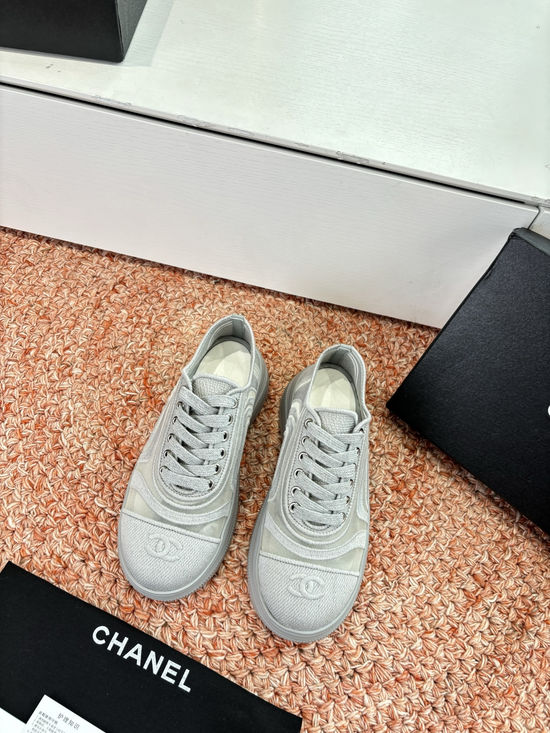 Chanel Rhinestone Decor Platform Sneakers Mesh Upper Sheepskin Lining Comfortable