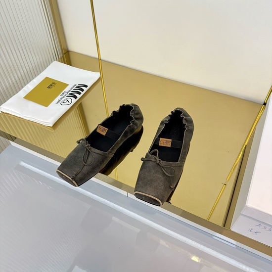 Maison Margiela MM6 Bow Decor Square Toe Leather Comfortable Mule Slippers