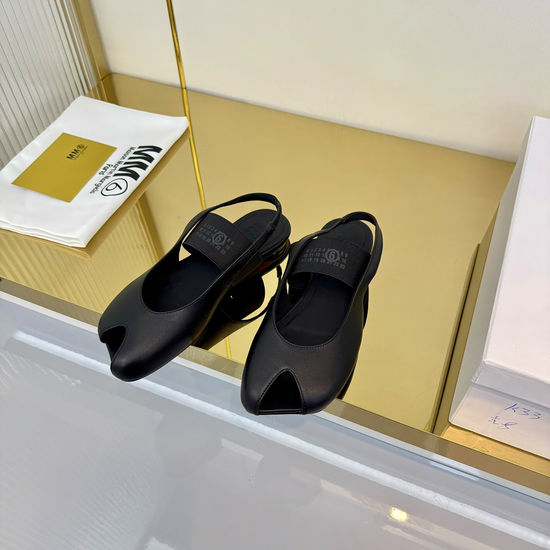Maison Margiela MM6 Bow Decor Square Toe Leather Comfortable Mule Slippers