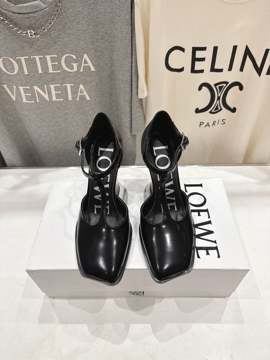 Loewe Cowhide High Heel Mary Jane Sandals Soft Sheepskin Lined Shoes