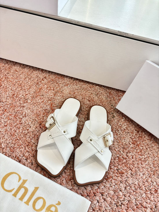 Chloe Cowhide Cross Strap Flat Slippers Soft Sheepskin Lined