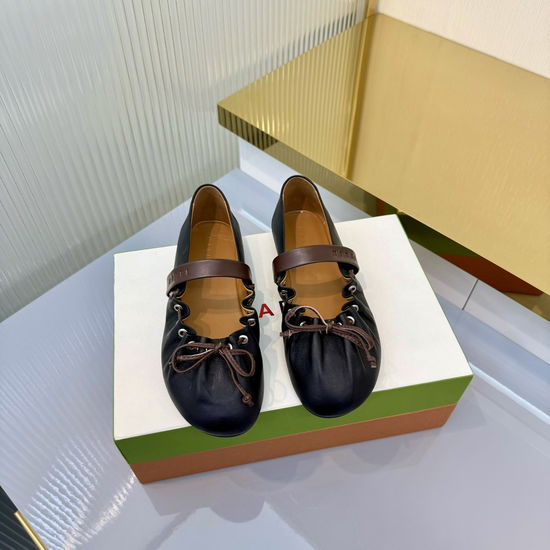 Marni Ruched Bow Ballet Flats Sweet Classic Round Toe Shoes