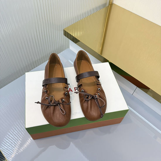 Marni Ruched Bow Ballet Flats Sweet Classic Round Toe Shoes