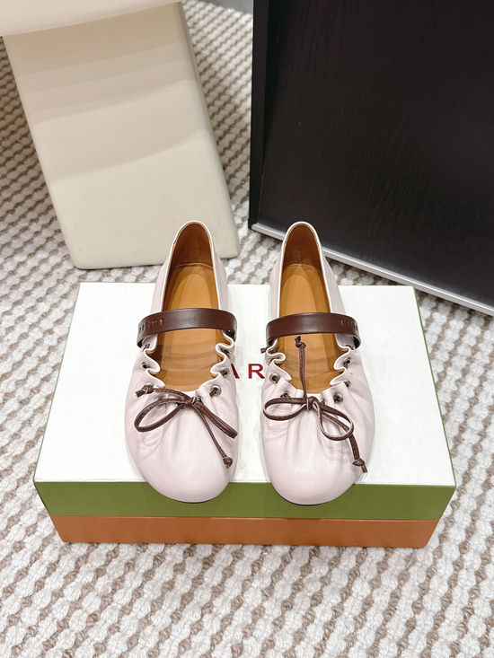 Marni Bow Decor Leather Ballet Flats