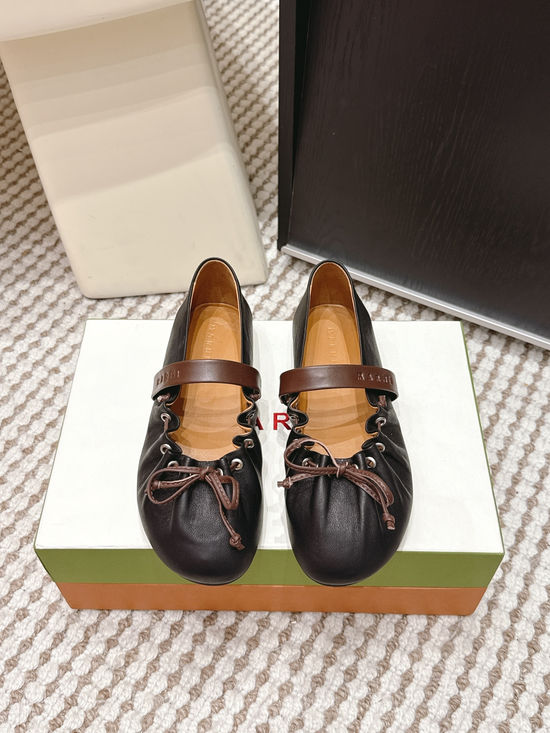 Marni Bow Accent Leather Ballet Shoes