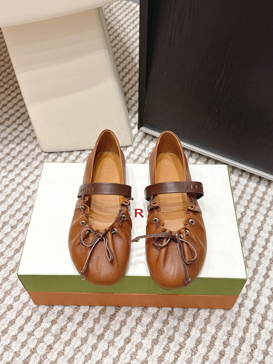Marni Bow Accent Leather Ballet Shoes