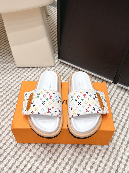 Louis Vuitton Cherry Pattern Canvas Slip On Slide Sandals