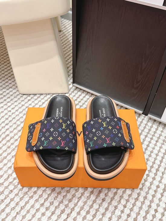 Louis Vuitton Cherry Pattern Canvas Slip On Slide Sandals